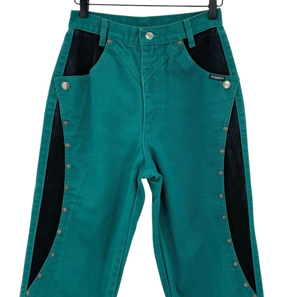 Vintage Roughrider Western Jeans High Waisted Embellished Cut Out Teal Black 24" - Picture 4 of 9